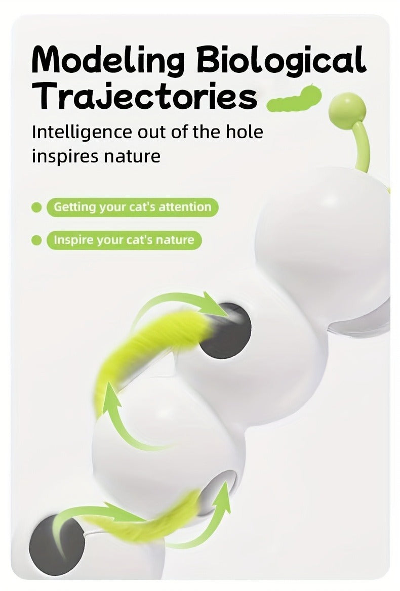 Automatic Caterpillar Cat Toy Interactive Electric Teaser for Indoor Cats - Self-Moving Worm Chasing Toy Stimulates Hunting Instincts Keeps Cats Active & Entertained