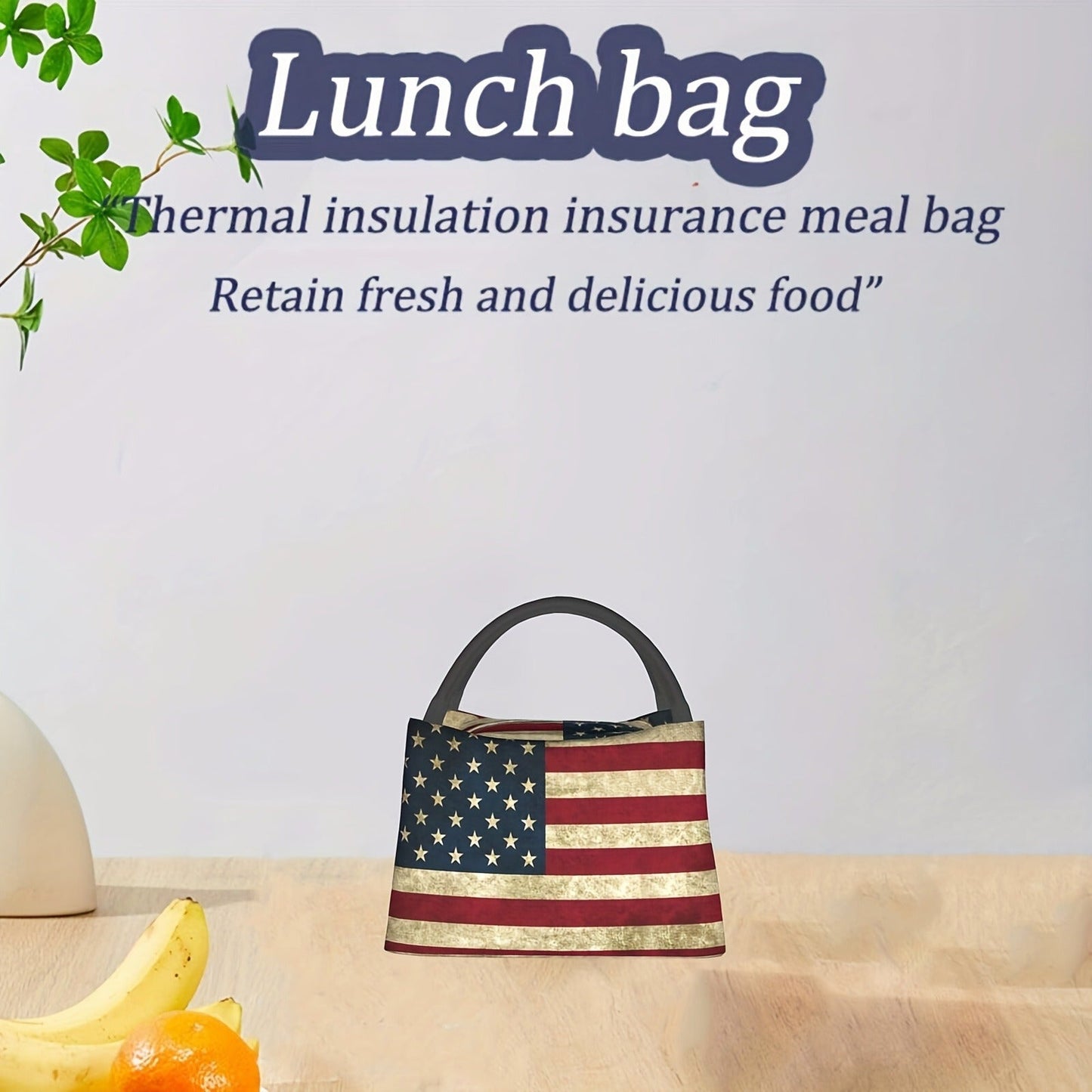 Retro Insulated Lunch Cooler Bag 11"x6.3"x6.7" Portable Reusable Independence Day Themed Leakproof Lunch Box for Camping Picnic Beach Office Worksite Restaurant Home Use Men Women