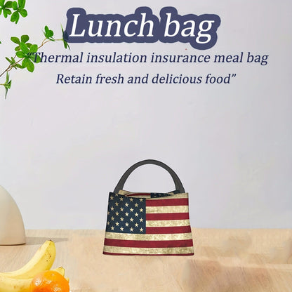 Retro Insulated Lunch Cooler Bag 11"x6.3"x6.7" Portable Reusable Independence Day Themed Leakproof Lunch Box for Camping Picnic Beach Office Worksite Restaurant Home Use Men Women
