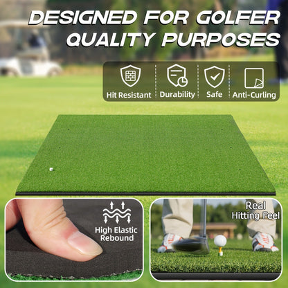 Golf Hitting Mat with Artificial Turf & Non-Slip EVA Base, Indoor Outdoor Golf Practice Mat Set with 9 Golf Balls 8 Tees & Rubber Tee, High-Elastic Chipping Driving Training Mat for All Skill Levels