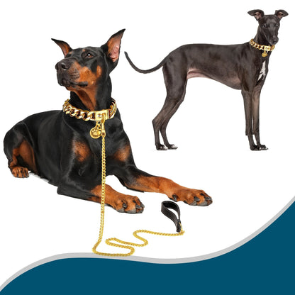 Cuban Link Dog Chain Collar – 19mm Gold Plated Stainless Steel with Snap Lock, 6 Sizes for Puppy Small Medium Large Dogs