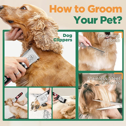Pet Hair Clipper Cordless Adjustable Comb - Silent Low Noise Rechargeable Electric Dog Cat Grooming Scissors Set, Multiple Style Options, USB Charging Wireless Pet Trimmer for Dogs Cats