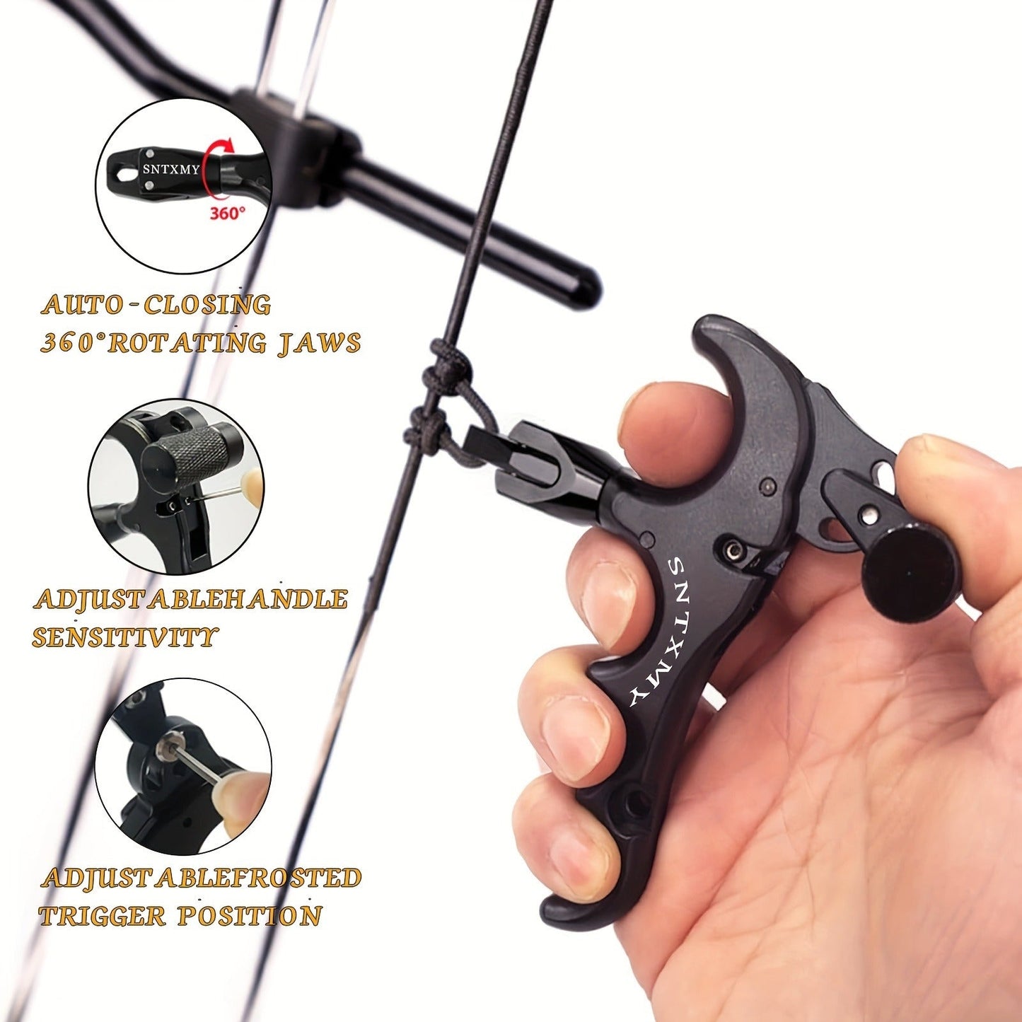 Archery Bow Release Aid for Compound Bow - 360° Rotating Aluminum Thumb Trigger Wrist Strap Release with Adjustable Sensitivity for Hunting & Target Shooting, Black Red Blue Grey