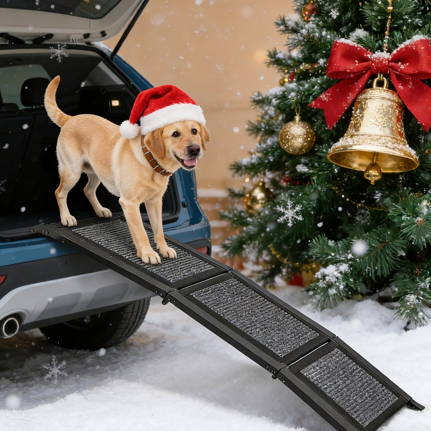 Folding Pet Ramp for Dogs & Cats – Adjustable Portable Non-Slip Fabric Ramp with Ergonomic Handle for Car, Bed & Sofa Access | Indoor & Outdoor Use, 60in & 67in