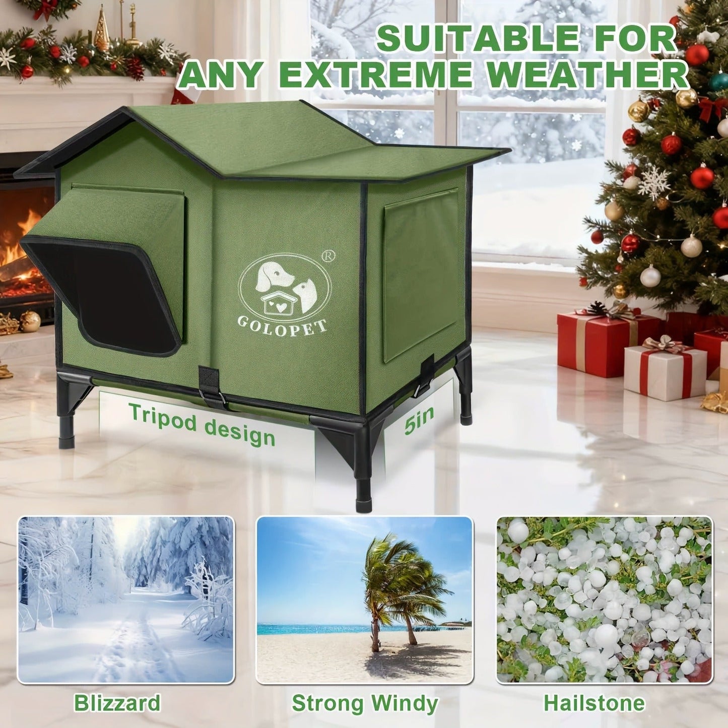 Elevated Cat House & Dog Bed with Detachable Heating Pad - Raised Outdoor Indoor Pet Bed for Cats Small Dogs, Durable Weatherproof Pet House with Removable Warm Pad, Multiple Sizes Available