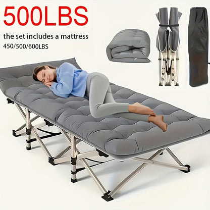 Folding Camping Bed Heavy Duty 450/500/600 lbs – 75 Inch Portable Foldable Guest Bed with Flip Mattress & Carry Bag, Outdoor Cot for Adults Travelers Garden Backyard