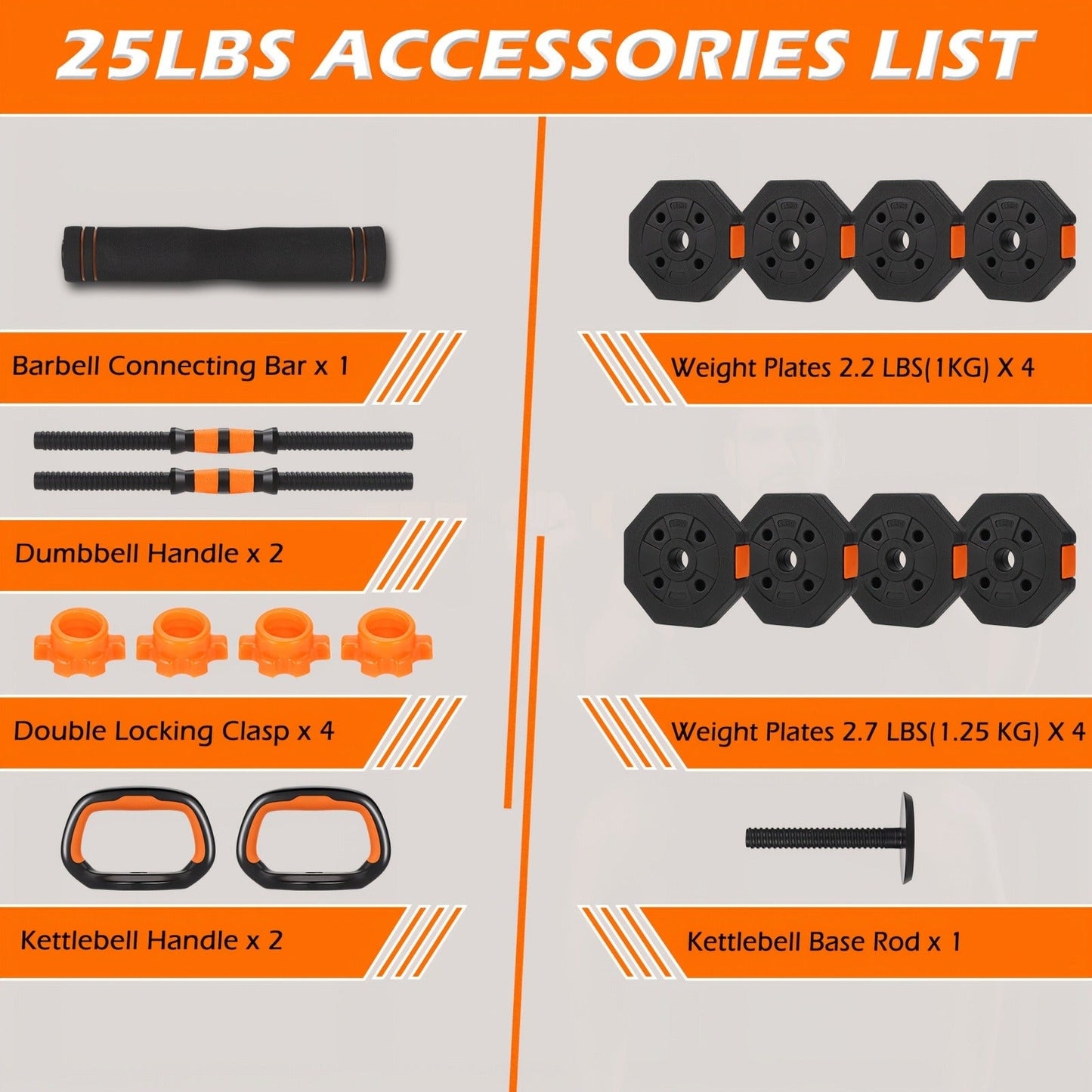 Adjustable Barbell & Dumbbell Set 4-in-1 – 25/50/66 lbs Home Gym Weight Set with Connecting Rod, Strength Training for Men & Women
