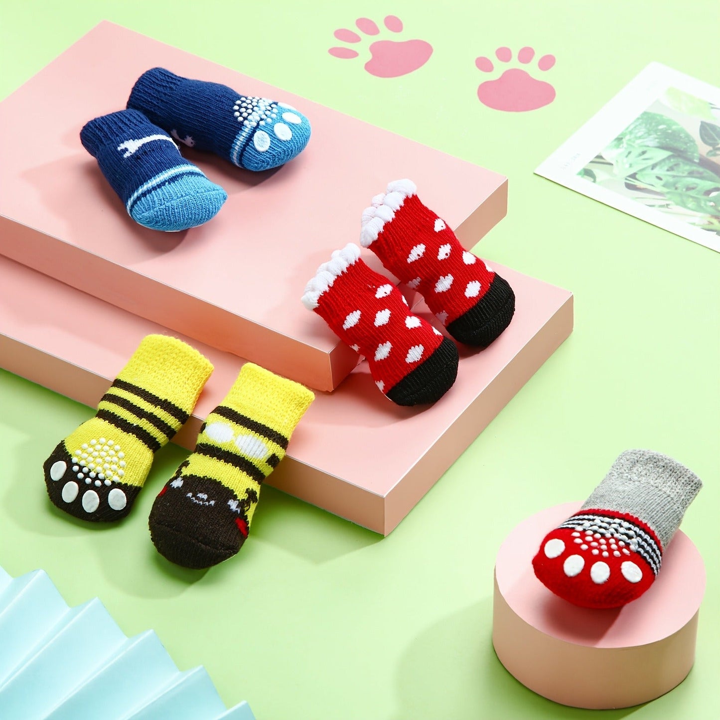 Non-Slip Dog Socks 24-Pack 6 Styles Paw Protector with Traction Control – Anti-Slip Pet Puppy Socks for Hot Pavement, Hardwood Floor & Outdoor Use, Fits Small Medium Large Dogs