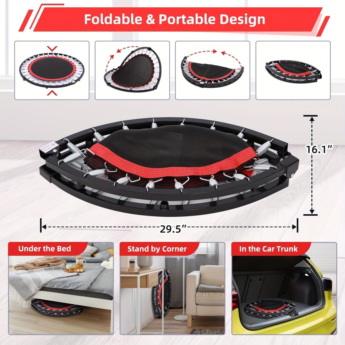 Mini Trampoline Rebounder 40" for Adults 330LB Capacity with Balance Bar Indoor Outdoor Fitness Cardio Exercise Trampoline