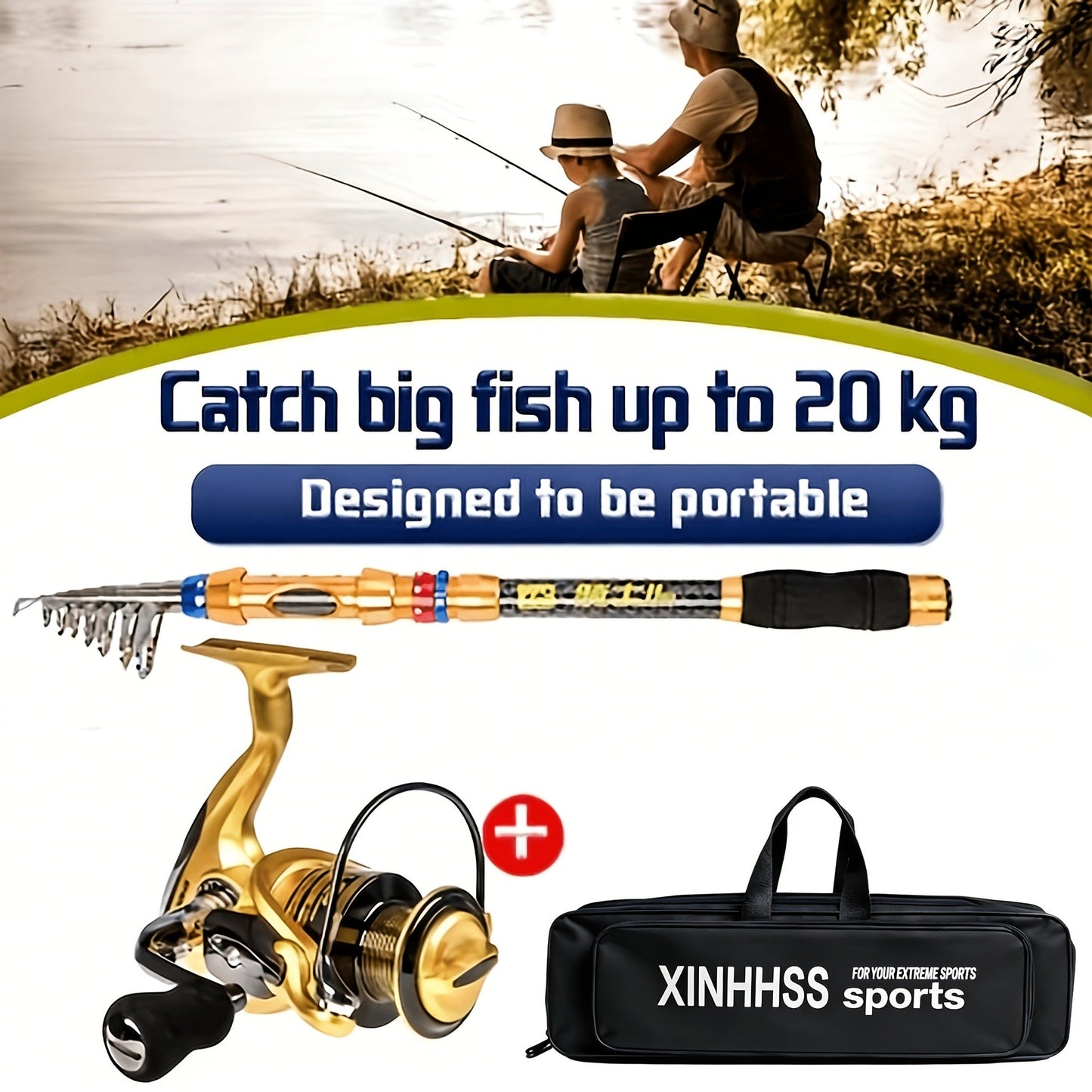 Telescopic Fishing Rod & Reel Combo – Carbon Fiber Collapsible Fishing Pole Full Kit with Carrier Bag for Travel Saltwater Freshwater Fishing, 6.89ft & 7.87ft, Silver & Gold