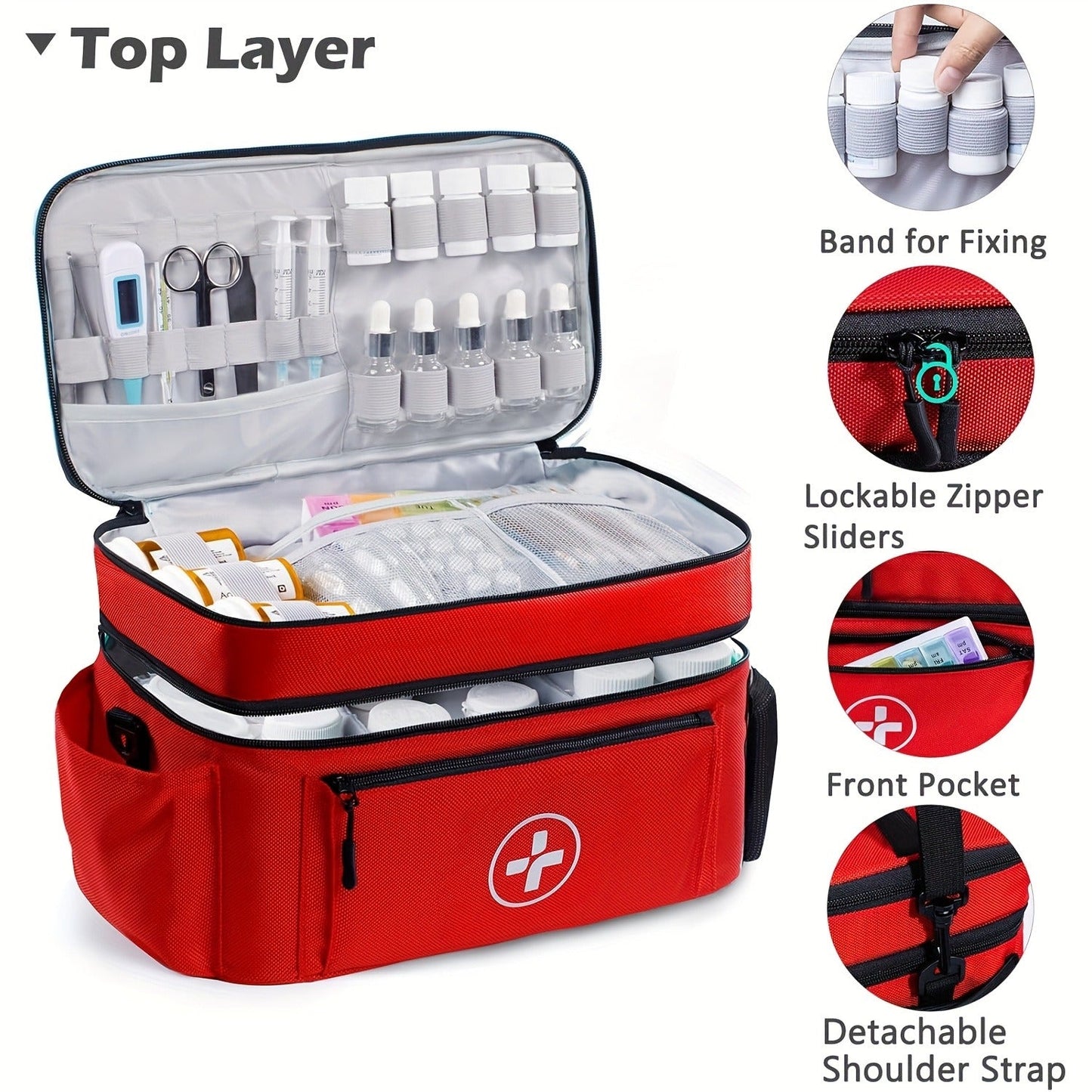 Medicine Storage Bag Organizer – Household First Aid Kit Bag, Portable Medicine Cabinet Basket with Compartments for Home, Travel & Emergency
