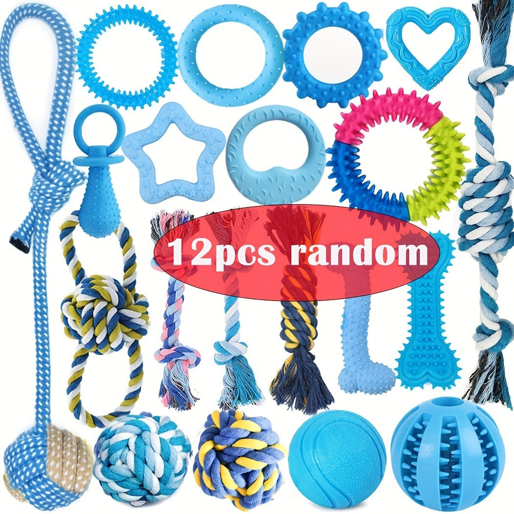 Puppy Toys Set - Assorted Teething & Play Bundle for Small Dogs with Chew Toys, Rope Toys, Treat Balls & Squeaky Toys, 3 or 12 Pack Random Mix, Perfect Christmas Birthday Gift for Puppies