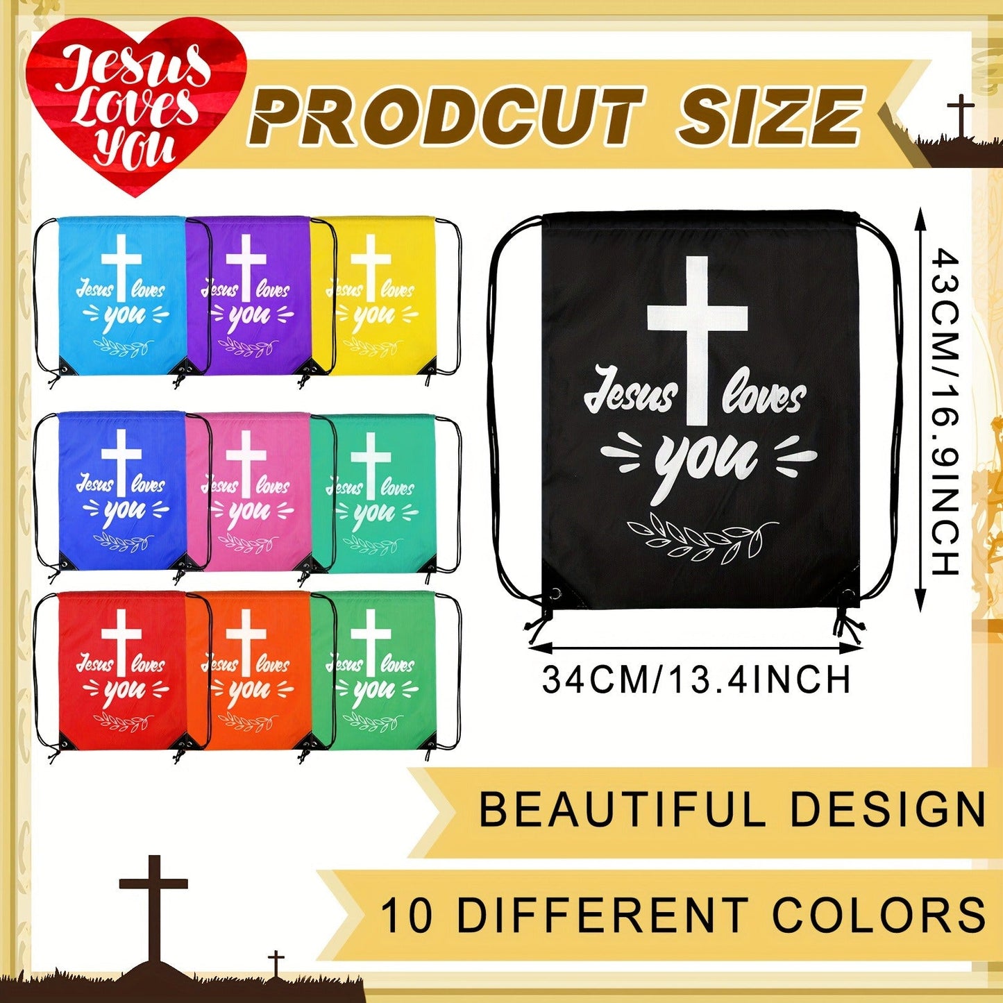 Christian Party Gifts Bulk Set 20pcs – 10 Drawstring Backpacks & 10 Sport Bottles with Bible Verses, God Loves You Church Event Favors for Kids, Vacation Bible School, Sunday School & Religious Celebrations