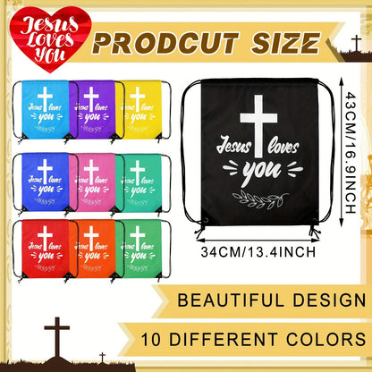 Christian Party Gifts Bulk Set 20pcs – 10 Drawstring Backpacks & 10 Sport Bottles with Bible Verses, God Loves You Church Event Favors for Kids, Vacation Bible School, Sunday School & Religious Celebrations
