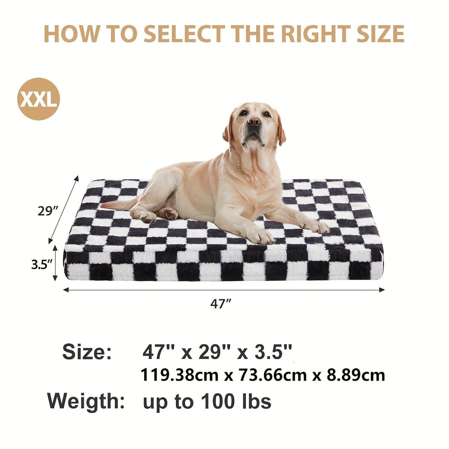 Orthopedic Dog Bed with Removable Washable Cover – Non-Slip Bottom, Black & White Plaid, Soft Memory Foam Dog Sofa Bed for Small Medium Large Dogs, S M L XL XXL Sizes