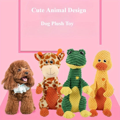 Squeaky Plush Dog Toy with Animal Print - Durable Cartoon Chew Toy for Aggressive Chewers, Interactive Tug of War Toy for All Breeds, Cute Deer & Frog Design Squeaky Dog Gift