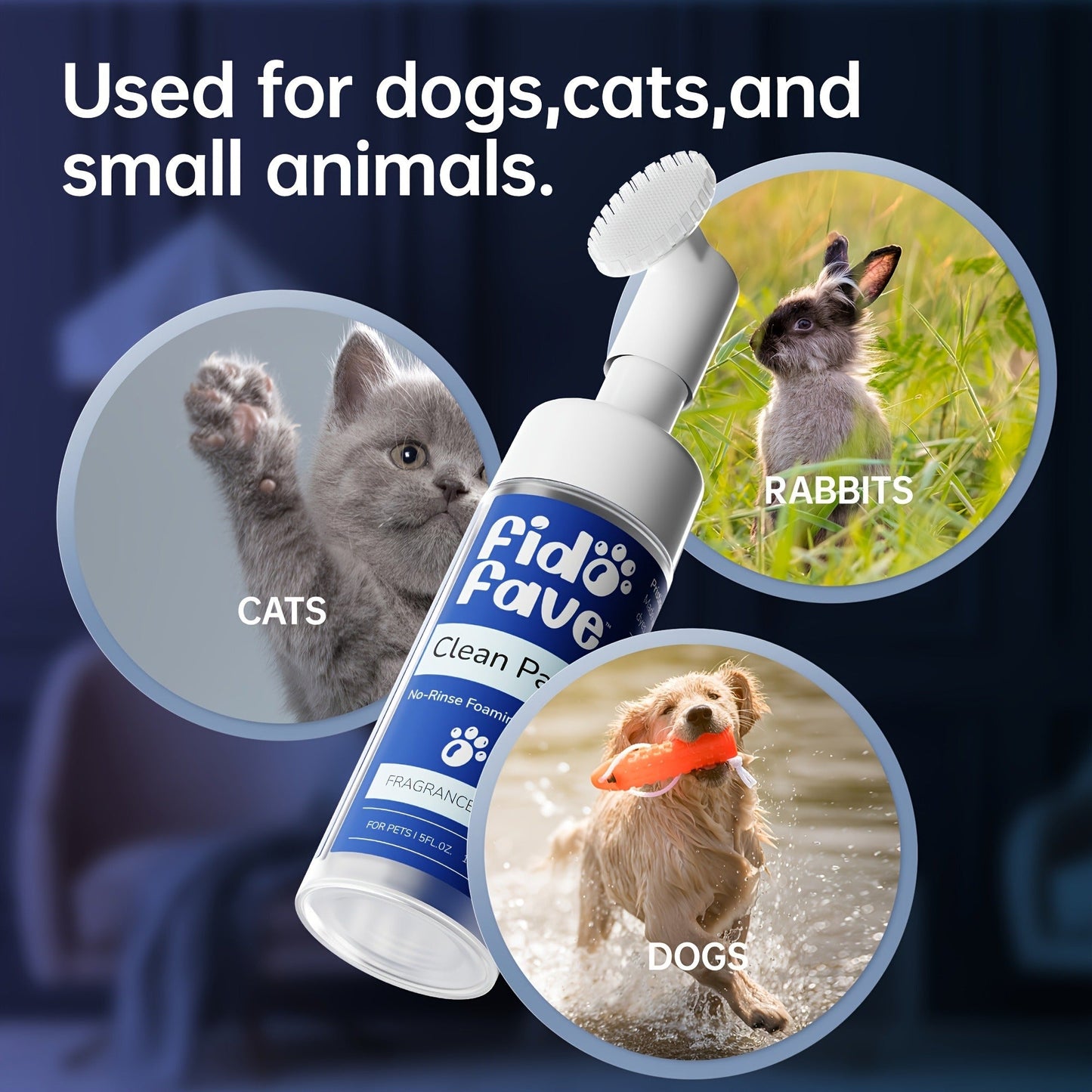 Dog Paw Cleaner No-Rinse with Soft Brush - pH Balanced Paw Wash for Dogs & Cats, 5oz Gentle Grooming Cleanser in Lavender Chamomile, Lemongrass Sage & Fragrance-Free