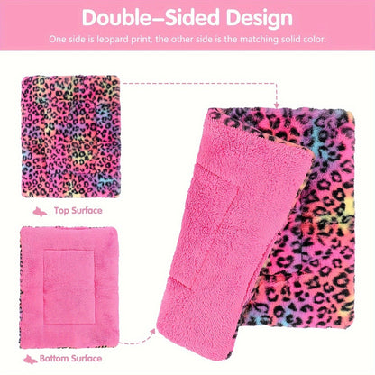Reversible Plush Pet Mat Leopard Print Fleece Soft Warm Dog Cat Bed Pad Anti-Slip Machine Washable for Crate Car Sofa Floor Small Medium Large Breeds S M