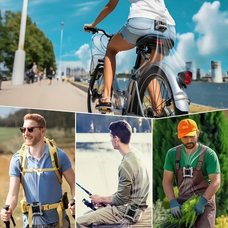 Wearable Neck Fan Rechargeable 10000mAh, 5-in-1 Portable USB Fan 22000RPM Brushless Motor, 5 Wind Speeds, LED Power Indicator, Built-in Flashlight, Hands-Free for Camping Hiking Fishing Outdoor Indoor