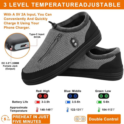Heated Slippers for Men & Women with 5000mAh Battery - Electric Foot Warmer Shoes, Carbon Fiber Heating, 3 Heat Settings, 6-8 Hour Battery Life, Indoor Outdoor Plush House Slippers, M & L