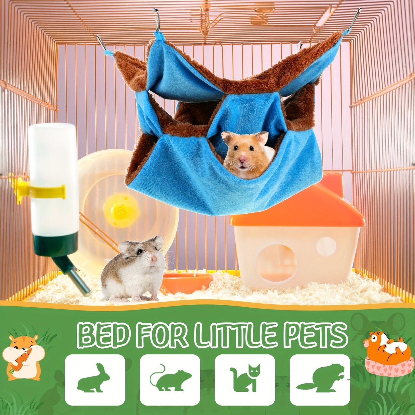 Small Animal Hammock 6pcs 3-Layer Hanging Cage Bed for Ferret Guinea Pig Rat Squirrel Chinchilla, Pet Cage Accessories Sleeping Playing Hammock Set 6 Colors, Ferret Bed Cage Accessories