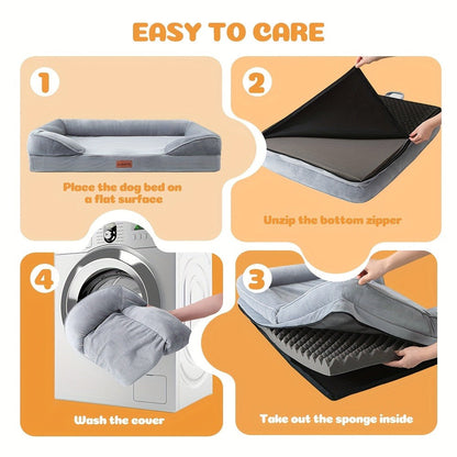 Orthopedic Dog Bed with Removable Washable Cover - High-Density Foam Dog Sofa Couch Bed, 4-Sided Bolster, Nonskid Bottom, Soft Flannel Lining, Available in M & XXL