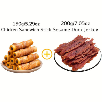 Sesame Duck Jerky Dog Treats 400g Mixed Flavor – Cheese Duck, Chicken Jerky & Sandwich Sticks, High Protein Low Fat, Long Lasting Digestible Chews, Training Treats for All Dog Sizes