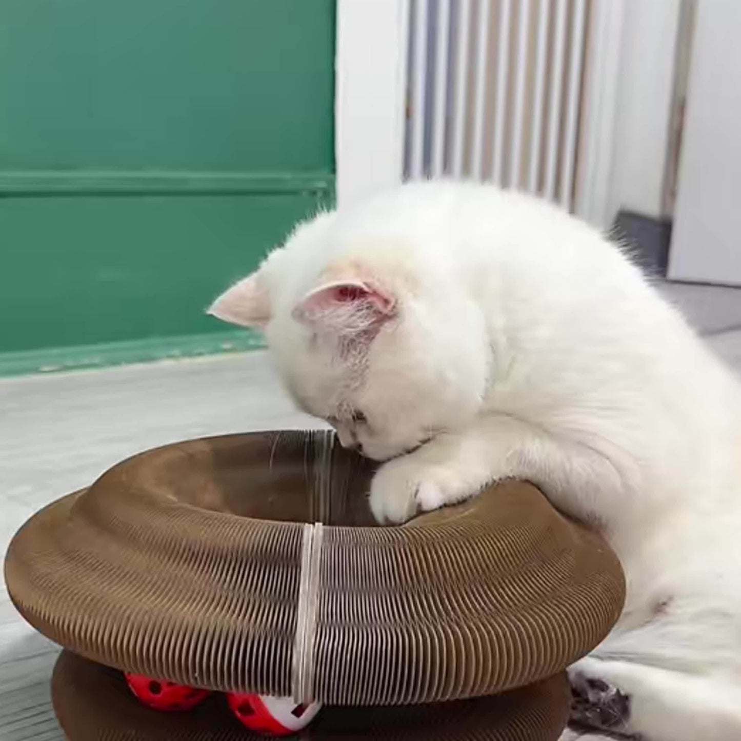 Cat Scratching Board with Ball Track & Bells - Foldable Organ Cardboard Scratcher Pad, Interactive Cat Toy for Indoor Cats, Wear-Resistant Corrugated Scratch Lounge