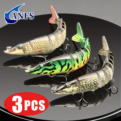 Multi-Jointed Swimbait Fishing Lures for Bass Trout Perch – Slow Sinking Lifelike 3D Eyes ABS Body, Pearl Powder Coating, 8-Section Woven Fabric Jointed Lure Kit for Freshwater & Saltwater, 2 Models (FCP2P-392 / FCP2P-556)