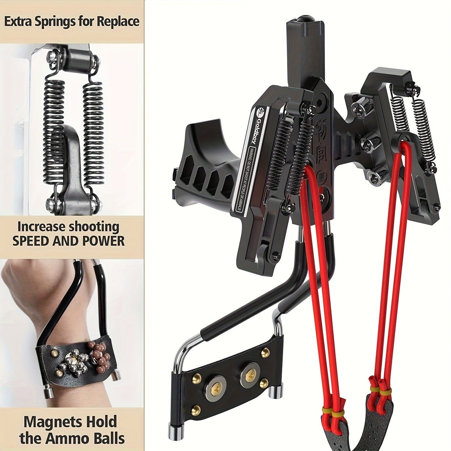 Heavy Duty Stainless Steel Slingshot 6.3 Inch Large Frame, Adjustable Tension Adult Catapult for Outdoor Hunting Target Practice Competitive Shooting, Powerful Wrist Slingshot for Men Holiday Gift