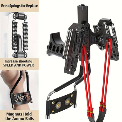 Heavy Duty Stainless Steel Slingshot 6.3 Inch Large Frame, Adjustable Tension Adult Catapult for Outdoor Hunting Target Practice Competitive Shooting, Powerful Wrist Slingshot for Men Holiday Gift