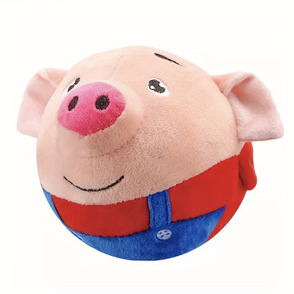 Electronic Rolling Dog Toy Ball - USB Rechargeable Cartoon Pig Plush Toy with Jumping Vibration & Sound, Automatic Self-Moving Washable Interactive Toy for Active Dogs & Puppies