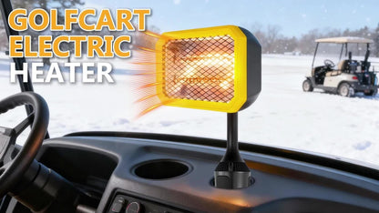 400W Electric Golf Cart Heater Carbon Fiber Fast Heating 360° Adjustable Angle Battery Powered Portable Heater with Cup Holder Adapter Compatible with 48V Golf Cart Systems Golf Cart Accessories