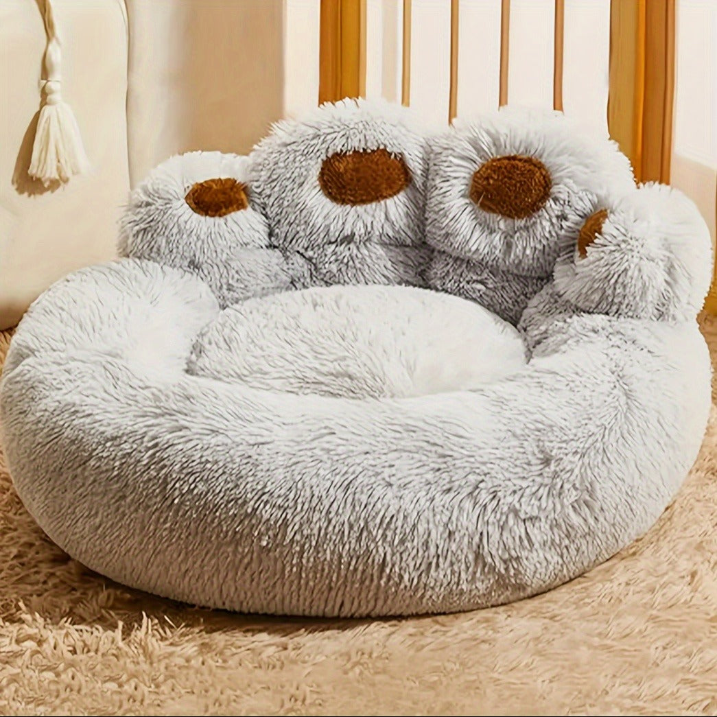 Dog Bed Cat Bed Bear Paw Round Plush Non-Slip – Soft Warm Cuddler Pet Mattress for Puppy, Small, Medium & Large Dogs and Cats, Sizes 20–36 Inch, Colors: Coffee, Pink, Gray