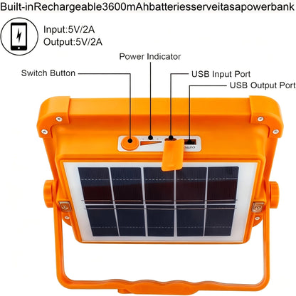 Magnetic Solar Work Light with Hook – 6500 Lumen LED Camping Light, Adjustable Brightness, Solar & USB-C Dual Charging, 6 Modes, Portable Hanging Lamp for Camping, Hiking, Garage & Emergency, 1/2/4/6/10 Pack