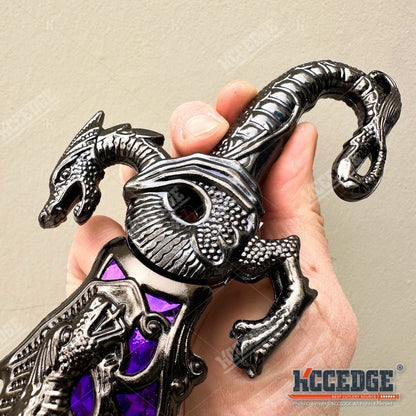 Medieval Fantasy Fixed Blade Knife with Scabbard – 9" Dragon Cosplay Collectible Dagger, 440 Stainless Steel, Historical Replica for Display & Medieval Fair Props