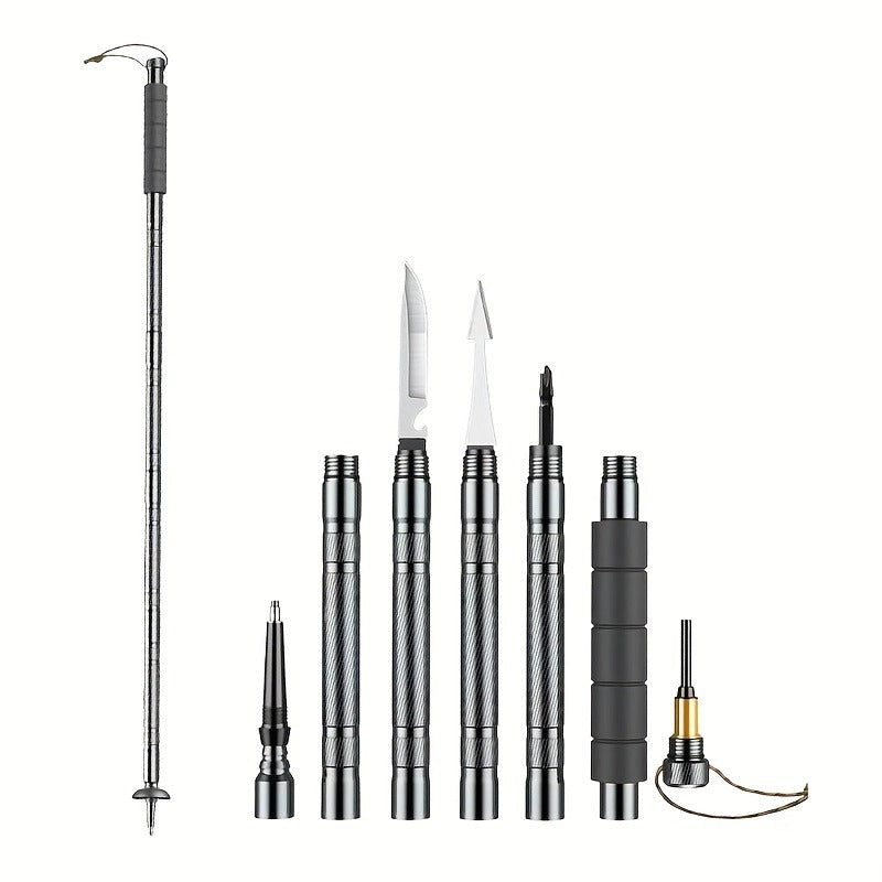7-in-1 Tactical Hiking Staff – Extendable Foldable Survival Walking Stick with Compass, Fire Starter, Saw Blade, Screwdriver & Pliers – Aluminum Alloy or Stainless Steel, Camping & Hiking Gift