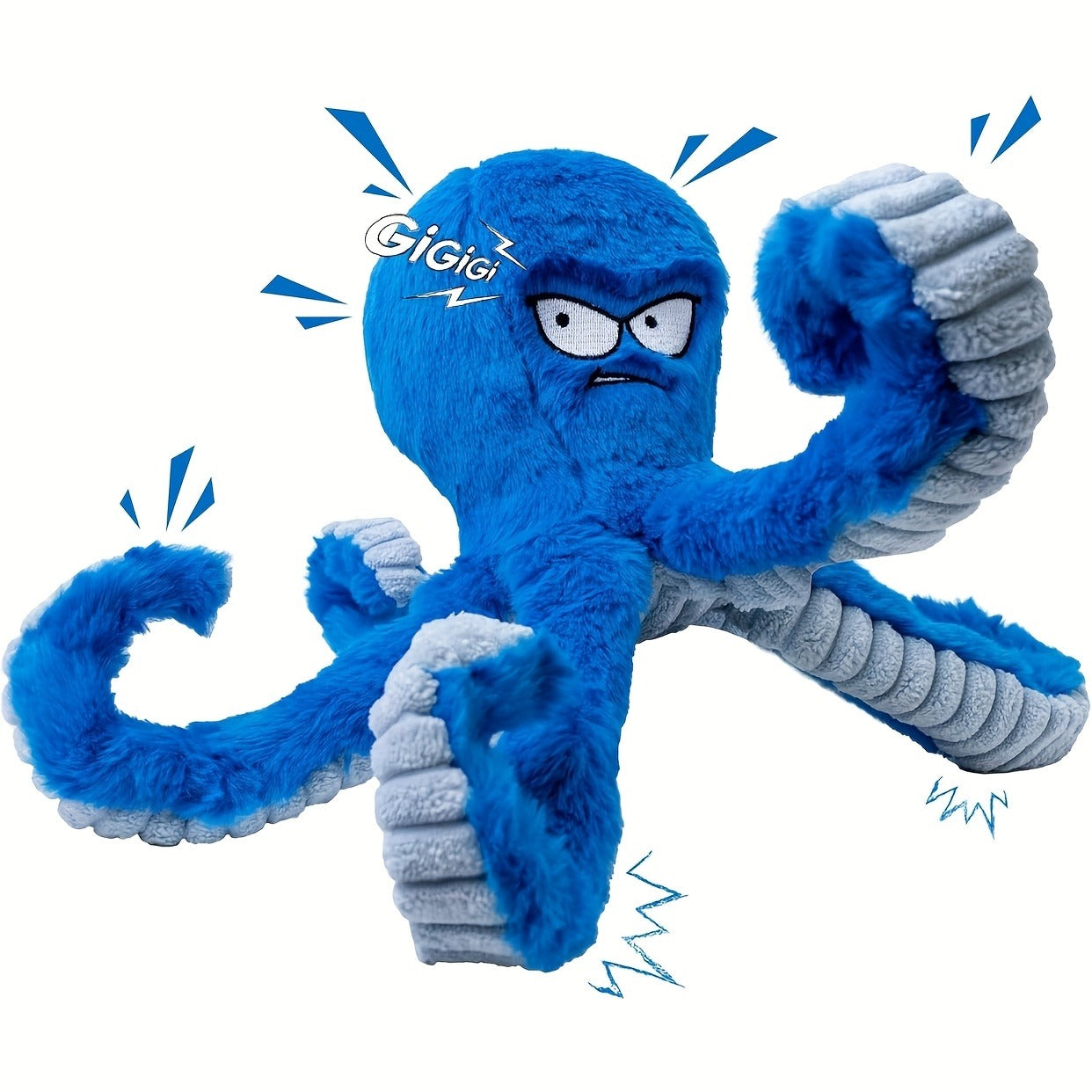 Tough Dog Chew Toy Octopus - Squeaky Stuffed Interactive Dog Toys for Large Dogs, Crinkle Tug of War Plush Dog Toy to Keep Dogs Busy, Durable Dog Toys 1/2/4 Pack - Blue & Yellow Octopus