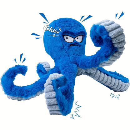 Tough Dog Chew Toy Octopus - Squeaky Stuffed Interactive Dog Toys for Large Dogs, Crinkle Tug of War Plush Dog Toy to Keep Dogs Busy, Durable Dog Toys 1/2/4 Pack - Blue & Yellow Octopus