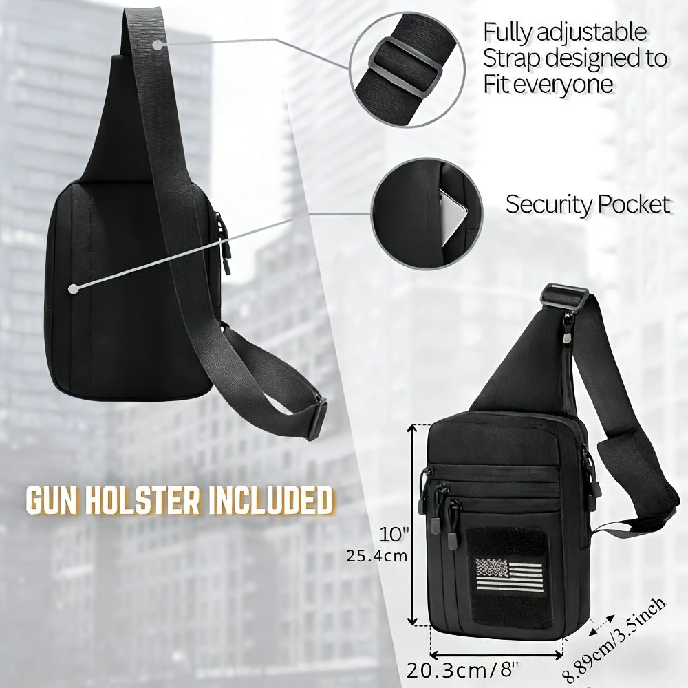CCW Shoulder Bag Tactical Concealed Carry Bag for Men with Chest Holster Multiple Compartments EDC Sling Bag for Daily Use Shooting Range Hiking Outdoor Activities Black