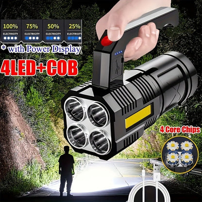 XHP90 Tactical Flashlight 2 Pack 300 Lumen 4 Modes USB Rechargeable 18650 Camping Light with Battery Display 200m Beam