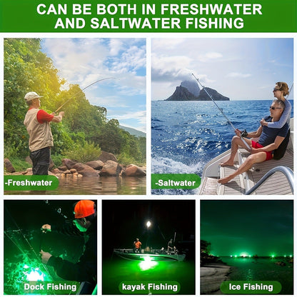 108 LED Underwater Fishing Light – IP68 Waterproof Night Fishing Lure Light with USB Connector & 16.4ft Cable, Super Bright Submersible Fish Attracting Light for Boat, Ice Fishing & Night Fishing (Green/White)