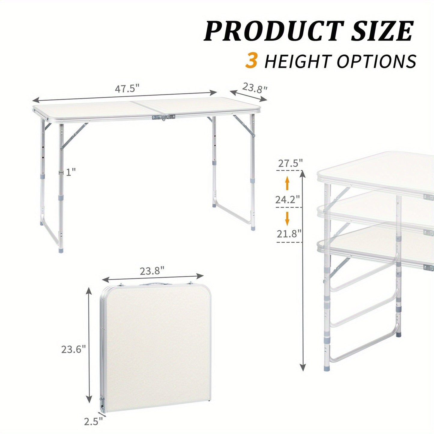 Outdoor Folding Picnic Table – Aluminum Alloy Rectangle Camping Table, Lightweight & Durable, Multi-Size 3ft/4ft for Patio, Backyard & Camping
