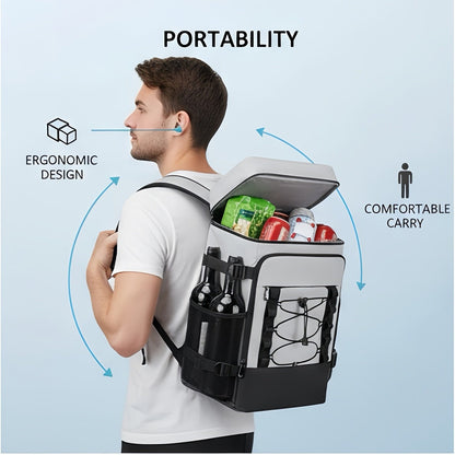 Insulated Cooler Backpack Leakproof Thermal Lunch Bag, Large Capacity Waterproof Cooling Rucksack for Camping, Hiking, Picnic & Beach, Foldable Soft Cooler Bag for Men & Women, Black & Grey