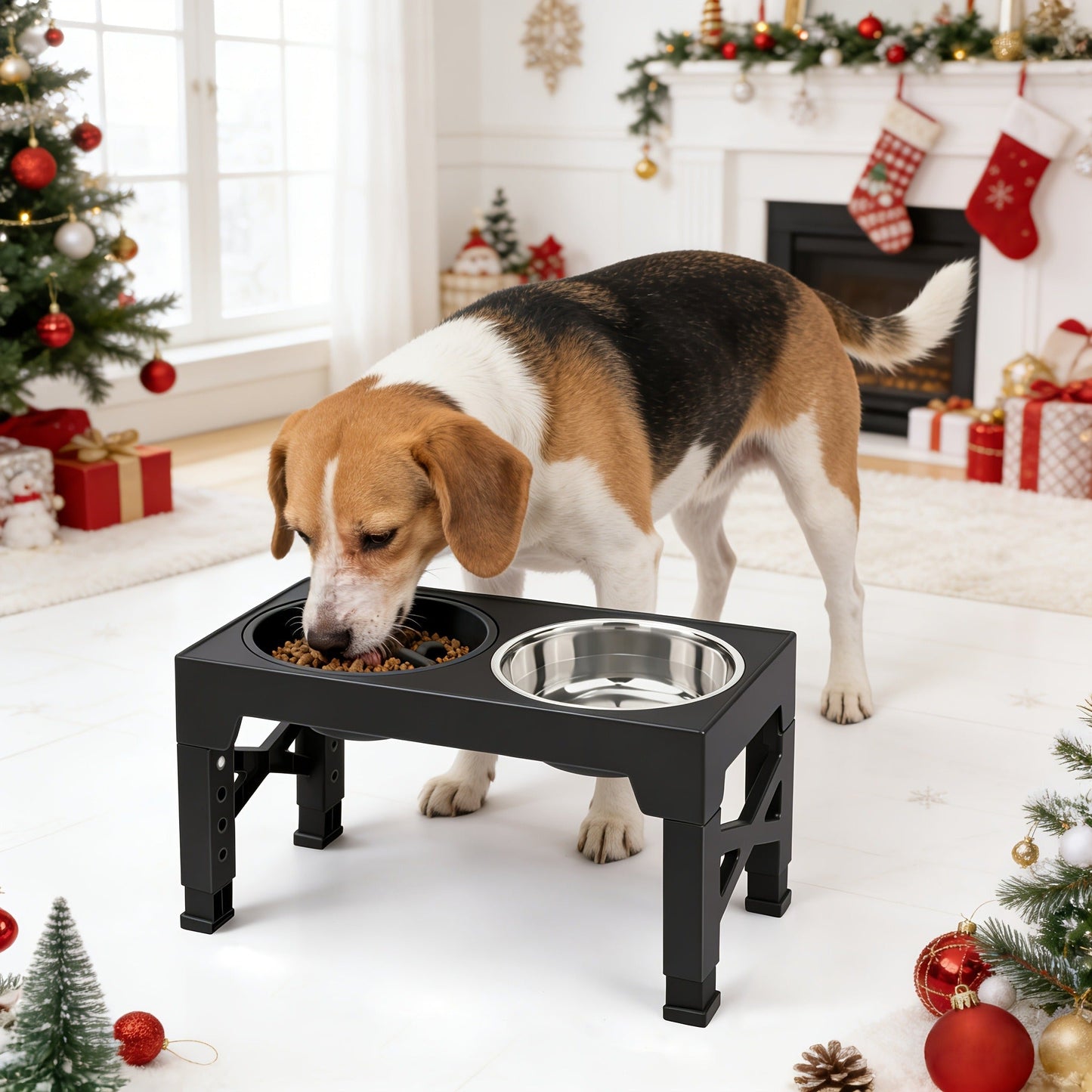 Elevated Dog Bowl Stand with 3 Stainless Steel Bowls – 5 Adjustable Heights, Slow Feeder Design for Small Medium Large Dogs | Anti-Slip Raised Dog Feeder Station (Black & Gray)