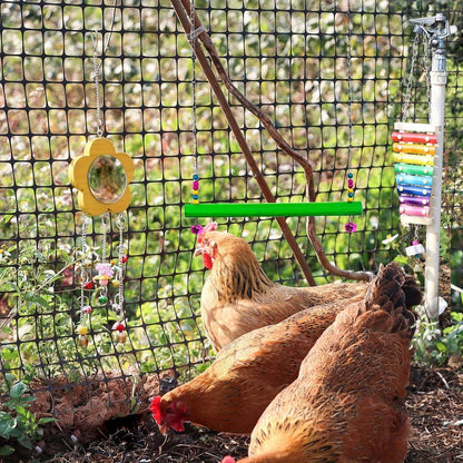Chicken Coop Toys Set – Xylophone, Swing, Mirror, Step Ladder & Pecking Toys for Hens, Wood & Colorful Bead Enrichment Accessories for Backyard Chickens & Parrots, 5pcs or 9pcs