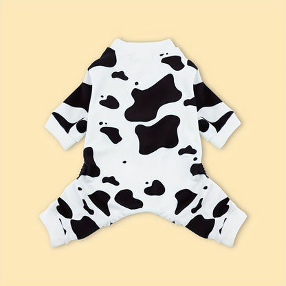 Dog Pajamas Cow Print Soft Knit Pullover Sleepwear for Small Medium Dogs, 100% Polyester Milk Swirl Texture Pet Onesie Loungewear for Year-Round Comfort, Sizes XS S M L XL XXL 3XL 4XL, White