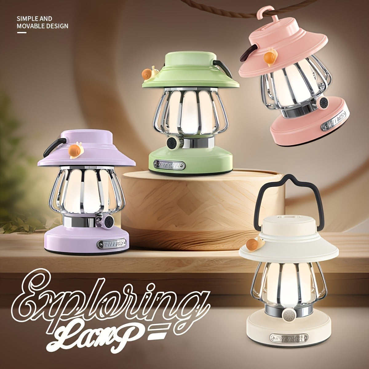 Camping Lantern Rechargeable LED, Snail Design Portable Camp Light with 3 Color Modes & Dimming, USB & Battery Dual Power, 18650 Lithium Battery, Freestanding Tent Light for Camping Hiking Emergency Home