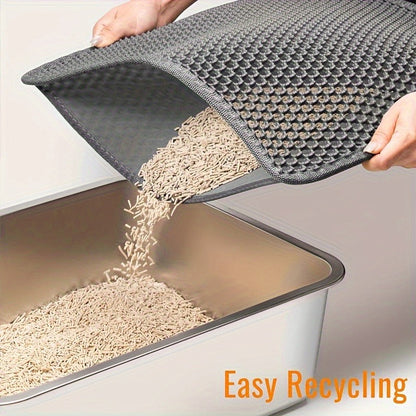 Cat Litter Mat Honeycomb Double Layer - Waterproof Urine-Proof Washable Litter Trapping Mat, Reduces Scatter & Easy to Clean, 2 Sizes & 3 Colors for Indoor Cats