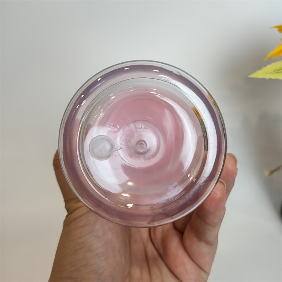 Clear Plastic Snow Globe Tumblers 16oz Double Wall Bulk Set 25 or 50 Cups Pre-Drilled Hole Colored Lid Straw for Iced Coffee Boba Soda Party DIY Customization